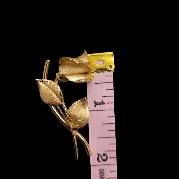 Vintage VALENZA Single Stemmed Rose Brooch 1/20 12K Gold Filled - Signed - Picture 8 of 9
